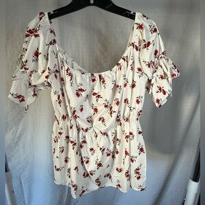 BloomChic White and Red Floral Blouse